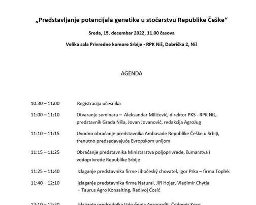 „Predstavljanje potencijala genetike u stočarstvu Republike Češke“- seminar u Nišu